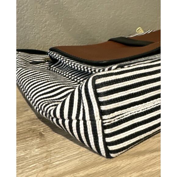 Fossil Kinley Striped Leather Zip Closure Convertible Crossbody Satchel Purse - Picture 7 of 10